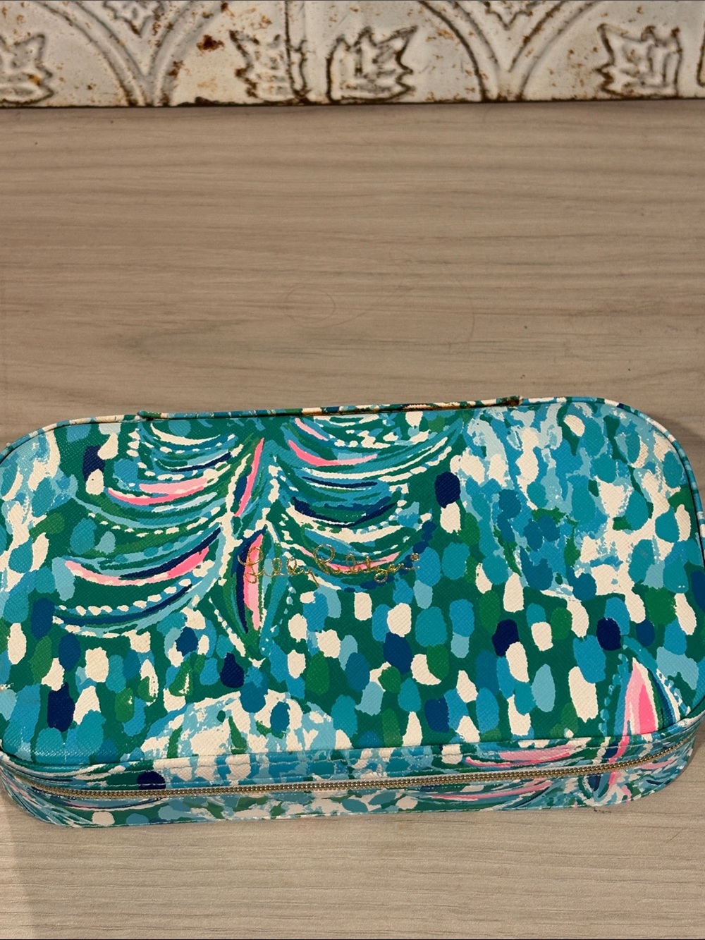Lilly Pulitzer Turquoise Multi-Color Printed Cosmetic/Jewelry Case Pouch